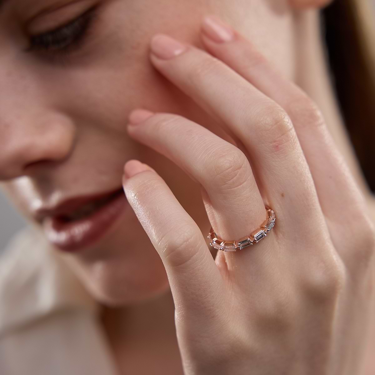 Additional Image 2 for  3/4 ctw Baguette Lab Grown Diamond Floating Ring
